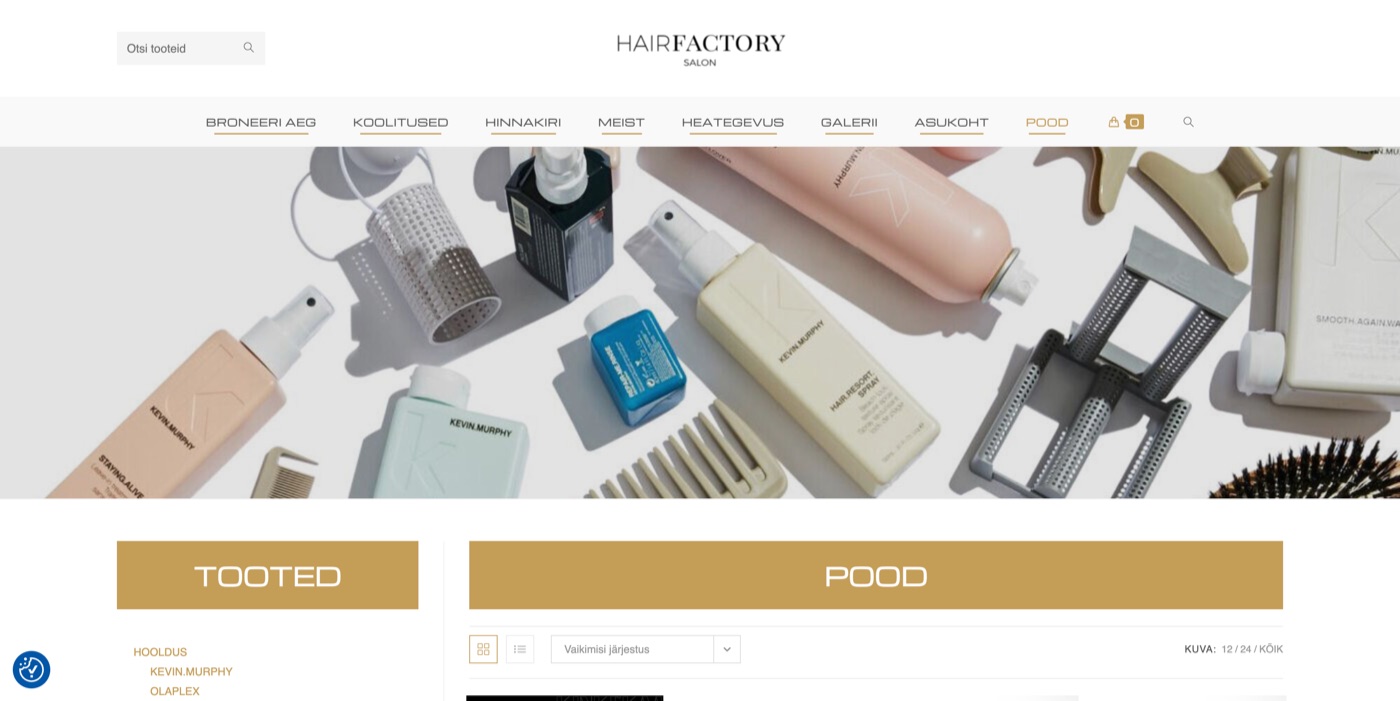Hairfactory — juuksurisalongi koduleht ja WooCommerce e-pood