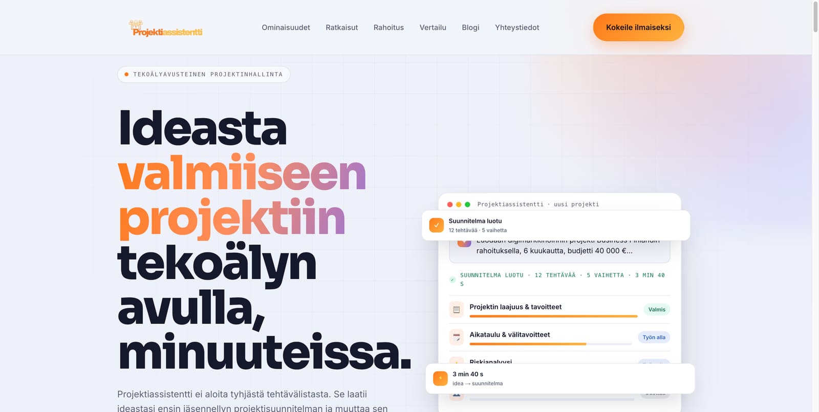 Projektiassistent laienes Soome turule